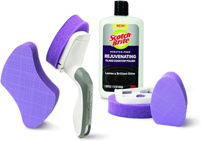 Scotch-Brite Glass Cooktop Pads, Scratch-Free & Non-Abrasive Scrubbers for Glass or Ceramic Stovetops, Cleans Burnt-On Messes with Just Water, Reusable Dishwasher-Safe Design, 4 Pads