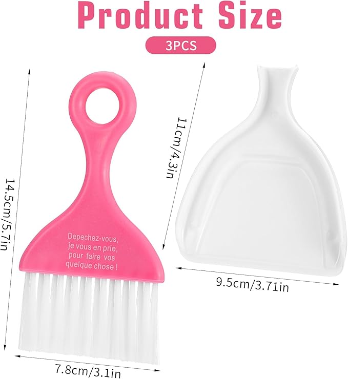3 Pcs Mini Broom and Dustpan Set, Compact Cleaning Sweep, Mini Broom and Brush Set for Table Desk Car Keyboard Countertop