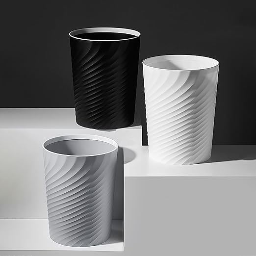 Small Bathroom Trash Can 1.8 Gallon Wastebasket Recycling Bin for Bedroom Office Kitchen (Black White, 2 Pack)
