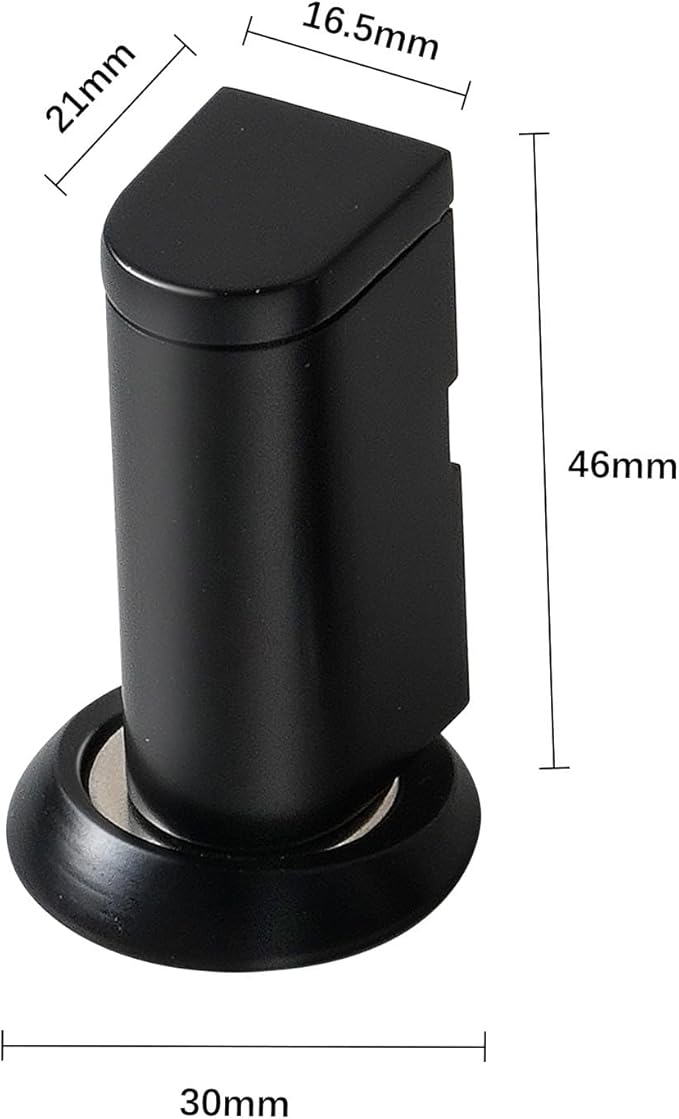 Windproof Magnetic Door Stoppers, 0-0.78" Stroke Mechanical Doorstop, No-Hole Flooring Door Suction with 3M Strong Adhesive and Screws, Black, 1 Pack