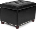 24'' Leather Storage Ottoman Rectangular Foot Rest Stool with Nailhead Trim Toy Chests & Storage Room Organizer for Bedroom Living Room(Black)