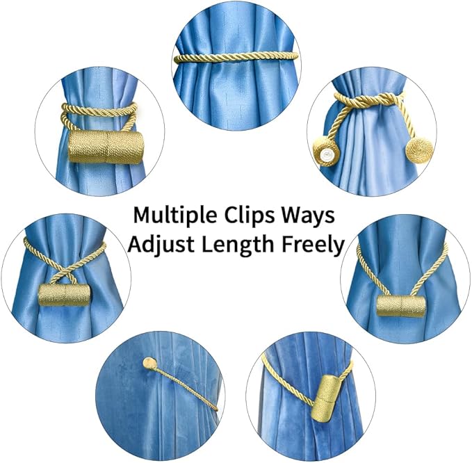 18 Inch Strong Magnetic Curtain Tiebacks, Curtain Holdbacks Modern Upgrade Strong 2021 New Twisted Style Decorative Drapery Rope Tie Backs(4 Pack Gold)