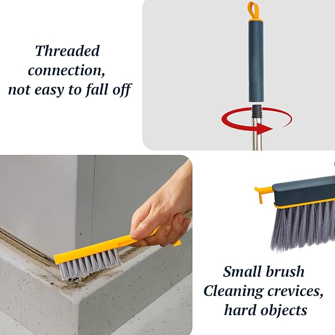 Long-Handled Broom and Dustpan Set, Windproof Broom Combination, 180-degree Rotating Brush Head with Upright Dustpan, Suitable for Indoor and Outdoor Cleaning. (Blue)