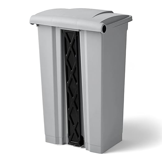 PRO&Family Step-On Trash Can with Lid, Plastic Waste Bin, Foot Pedal Operation (Gray, 23 Gallon)