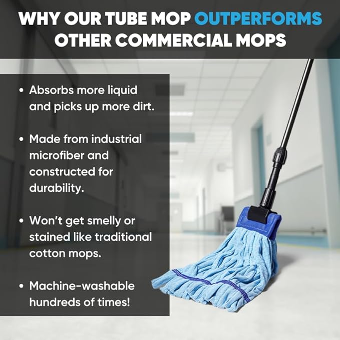 Commercial Mop Head Replacement – 1 Pack Medium Red Microfiber Tube Mop (14 oz.) | Industrial Wet Mops | Refill Heads, Machine Washable, Heavy Duty | Hardwood, Tile, Laminate, Vinyl Floors