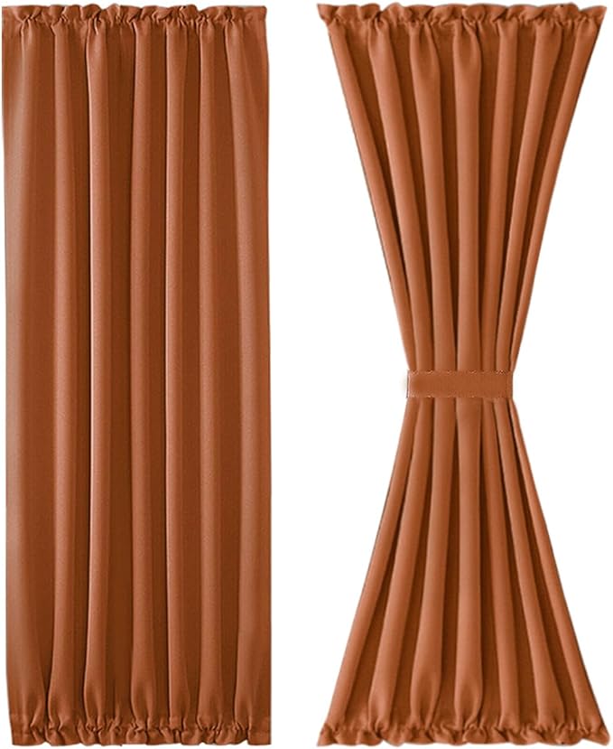 DWCN French Door Curtains – Rod Pocket Thermal Blackout Curtain for Doors with Glass Window, Kitchen and Patio Doors for Privacy, 54 X 72 Inches Long, 1 Curtain Panel with Tieback,Burnt Ochre
