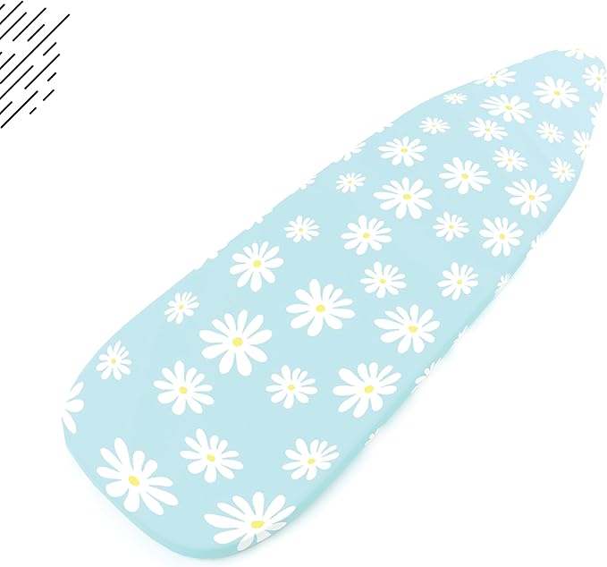Encasa XO Ironing Board Cover and Pad 49"x18" - Thick 3mm Felt Padding, Drawstring Tightening & Lock, Easy Fit, Scorch & Stain Resistant, Fits Wide Ironing Board - Daisy Blue