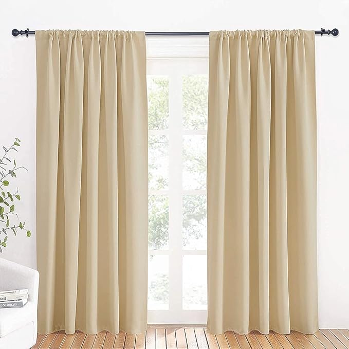 RYB HOME Large Curtains for Living Room 84 inches Length, Blackout Privacy Room Divider Curtains for Doorway Closet Basement Patio Door Bay Window, W 70 x L 84, Biscotti Beige, 2 Pcs