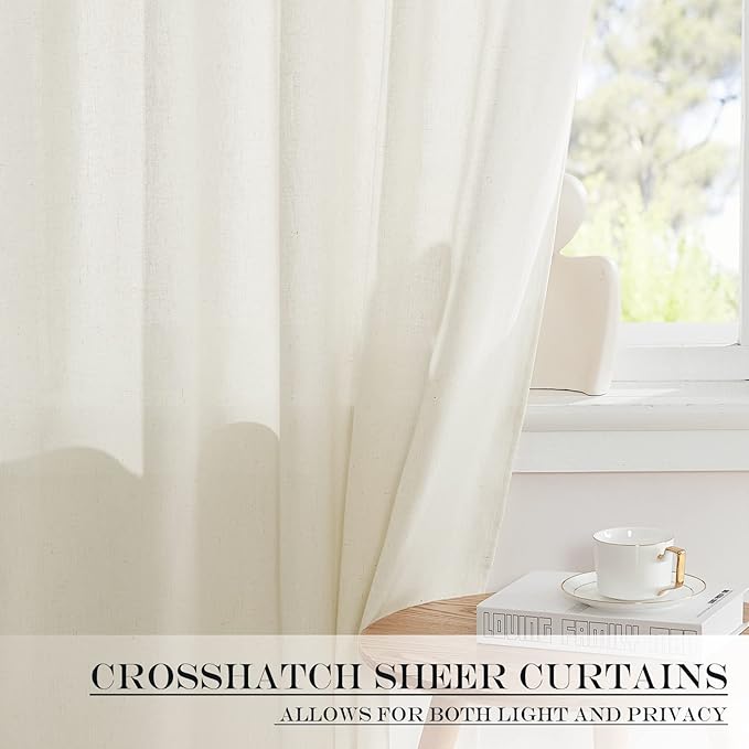 NICETOWN Natural Linen Blended Door Curtain - Farmhouse French Curtain Light Filgtering Tricia Short Window Covering for Patio Sidelight Door Blind Tie Up Shade, W26 x L50 in, 1 Pc, Off White
