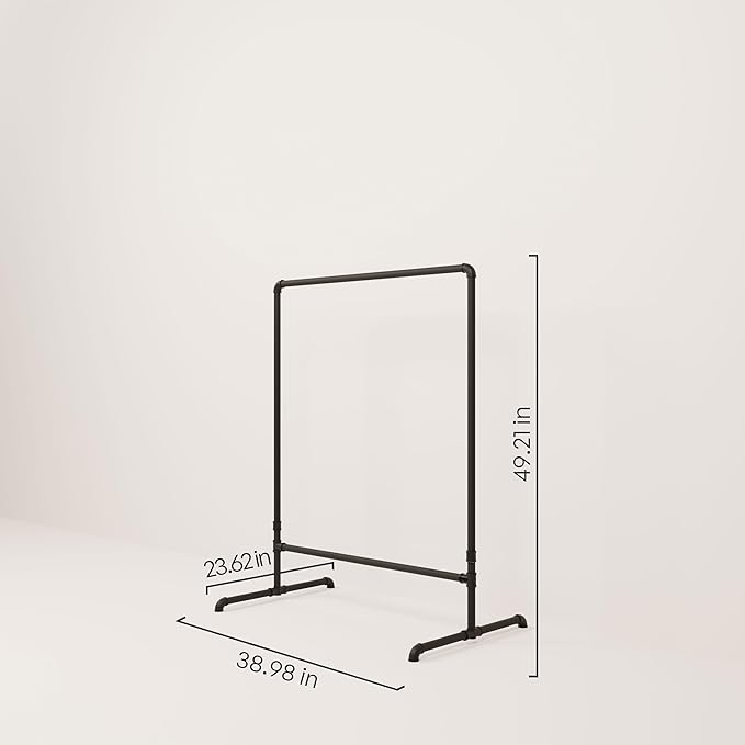 pamo Industrial Pipe Clothing Rack with Shelf - 130 lbs Capacity - Free Standing Clothes Rack and Walk In Closet for Wardrobe