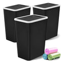 Small Trash Can, 3 Pack 4 Gallons Bathroom Garbage Can with Lid Press-Top, Small Waste Basket with Trash Bags, Slim Plastic Garbage Bin for Dorm, Office, Bedroom, Kitchen, Living Room （ Black ）