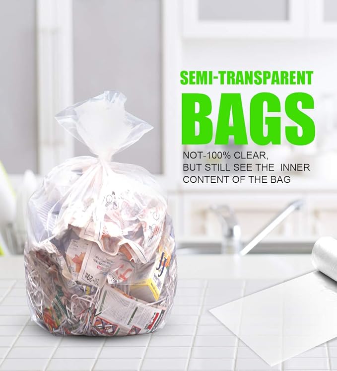 FORID Clear Medium Garbage Bags – 8 Gallon Plastic Trash Bags 30 Liter Wastebasket Bin Liners 220 Count for Bathroom Bedroom Office Trash Can