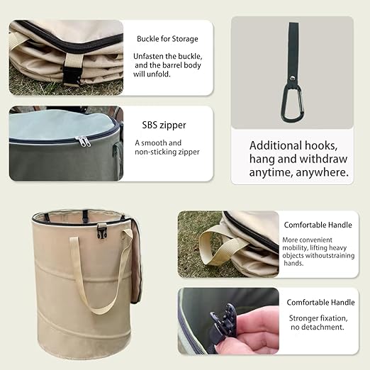 Collapsible Trash can with lid,Foldable Camping Trash can,Pop-up Trash can with lid,Outdoor Trash can with lid,Clothes and Toys Recycle bin,Thickened, Solid, Durable,Attached Hook (Black)