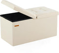 HAUSFRAU - 30 Inches Storage Ottoman Bench with Flipping Lid, Foldable Storage Chest Foot Rest for Living Room, Bedroom, Entryway, Load 660 lb, Linen Beige