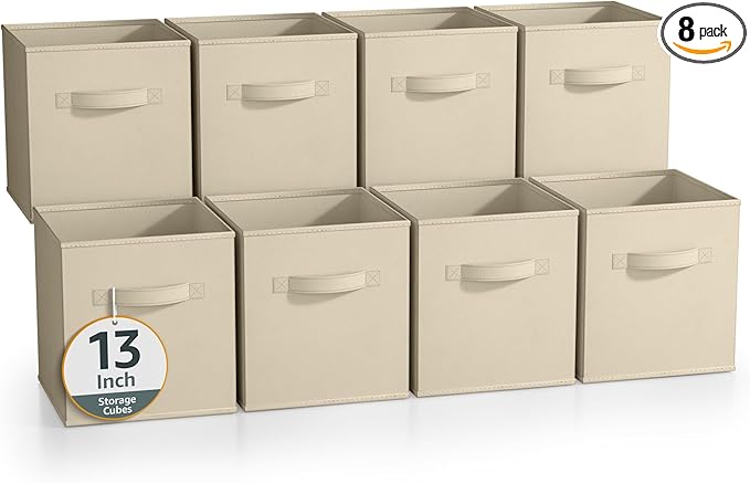 Sorbus 13 Inch Storage Bins - Sturdy Collapsible Fabric Storage Cubes with Handle - 8 Foldable Baskets for Organizing Clothes, Toys, Books - Storage Baskets for Shelves, Closets
