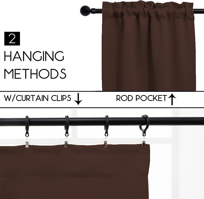 Pickluc Cafe Curtain (Half Window Curtain) 24 Inches Length, Rod Pocket Kitchen Curtain, Short Blackout Curtain for Small Window, 30" Wide and 24" Long, 2 Panels, Chocolate Brown