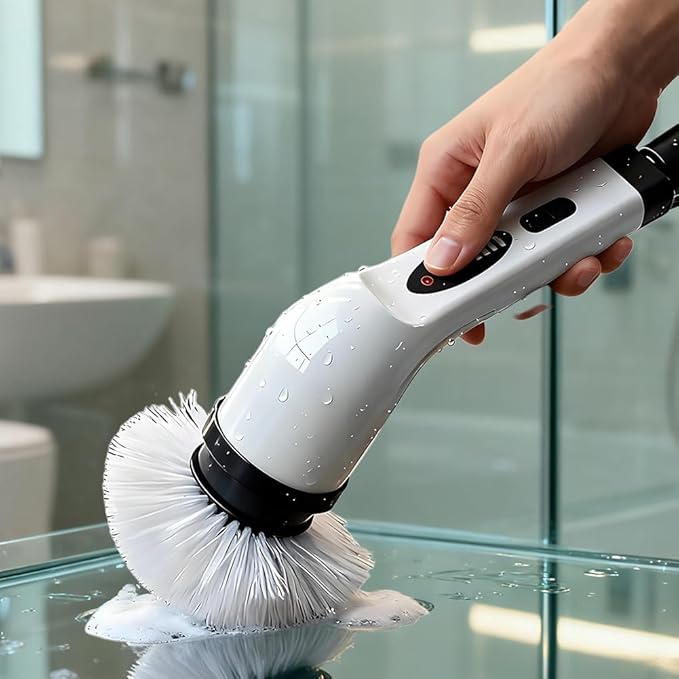 Cordless Electric Spin Scrubber, IPX7 Waterproof Power Scrubber with 9 Replaceable Brush Heads, Rechargeable Bathroom Cleaning Brush for Tile, Grout, Shower, Corners, Crevices