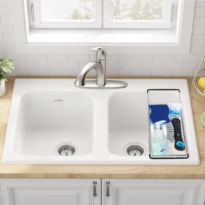 Sink Caddy Sponge Holder Kitchen Sink Organizer Sponge Caddy Expandable 16.06" to 21.02" Farmhouse In-sink Accessories for Rag Detergent Brush Dish Washing Liquid Rack, Stainless Steel