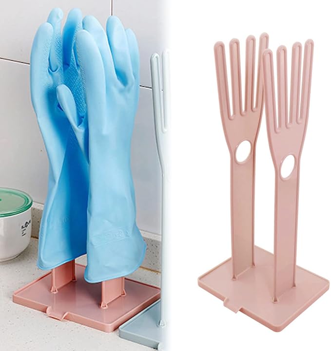 Pink Color Gloves Stand 15x12x34cm Kitchen Multifunctional Rubber Gloves Drain Rack Towel Storage Holder Drying Stand Creative Kitchen Tool