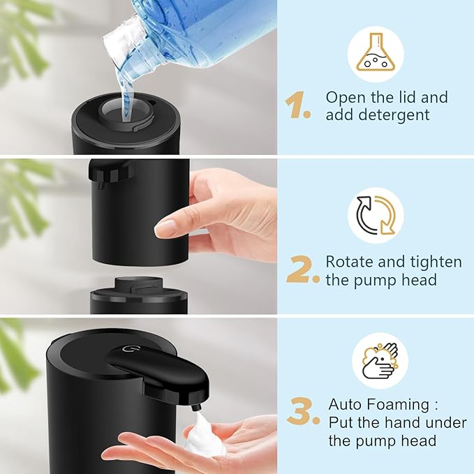 Automatic Foaming Soap Dispenser, Touchless Hand Soap Dispenser Rechargeable, Dish Foaming Liquid Dispenser Electric for Bathroom Countertop, Kitchen and Commercial 12.85 oz/380mL