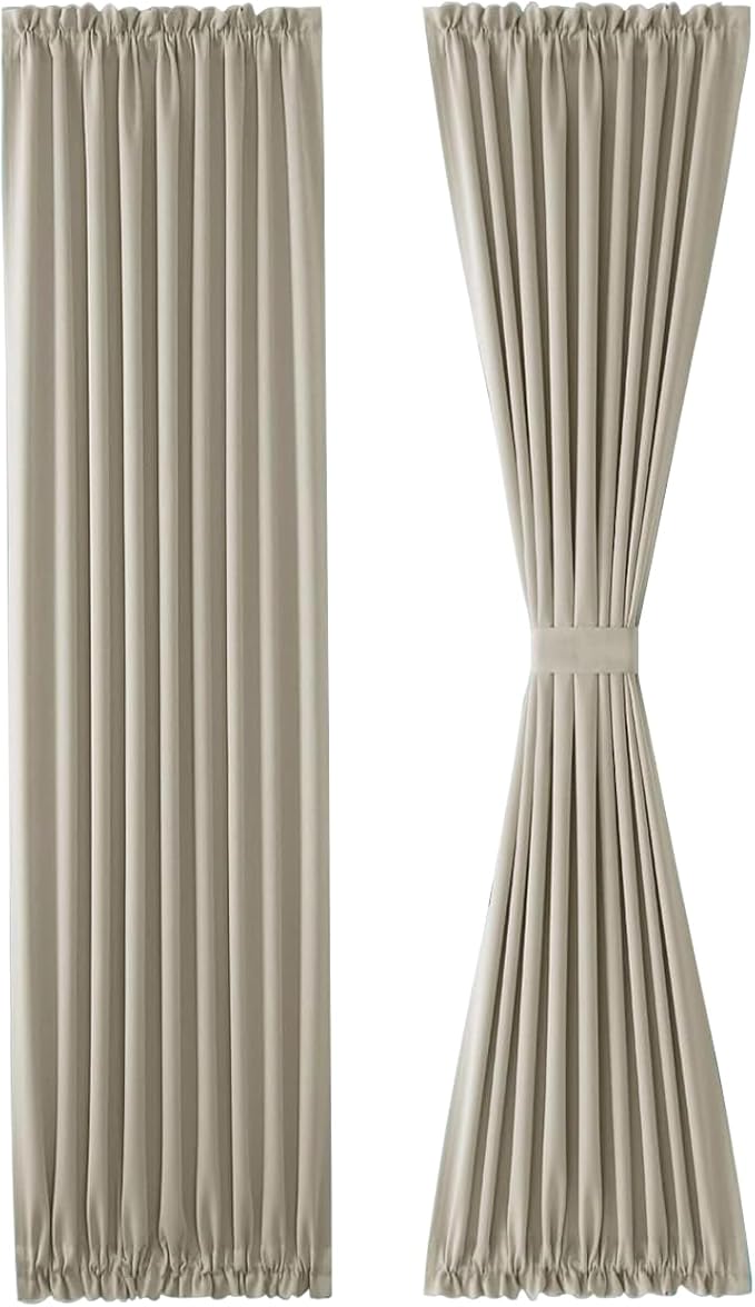 DWCN French Door Curtains – Rod Pocket Thermal Blackout Curtain for Doors with Glass Window, Kitchen and Patio Doors for Privacy, 25 X 72 Inches Long, 1 Curtain Panel with Tieback, Taupe