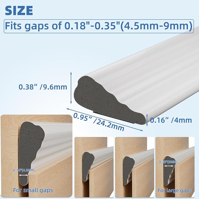 Wedge-Shape Window Weather Stripping Door Frame Seal Strip 118” White,Upgrade Black Foam,Soundproofing,Draft Stopper,Winter Insulation,Noise Blocker, Gap Filler for Exterior Front Door Side
