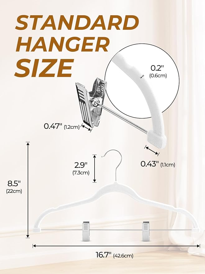HOUSE DAY Velvet Skirt Hangers 24 Pack, White Velvet Hanger with Adjustable Clips, Space Saving Slim Pant Hangers, Heavy Duty Non Slip Clip Hanger for Pants, Skirts, Shorts
