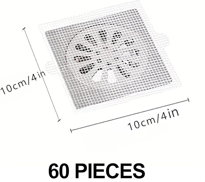60PCS Disposable Shower Drain Cover Hair Catcher Shower Drain Mesh Stickers,4 X 4 Inch Disposable Floor Drain Sticker,Suitable for Bathroom, Bathtub, Kitchen Sewer Outlets.