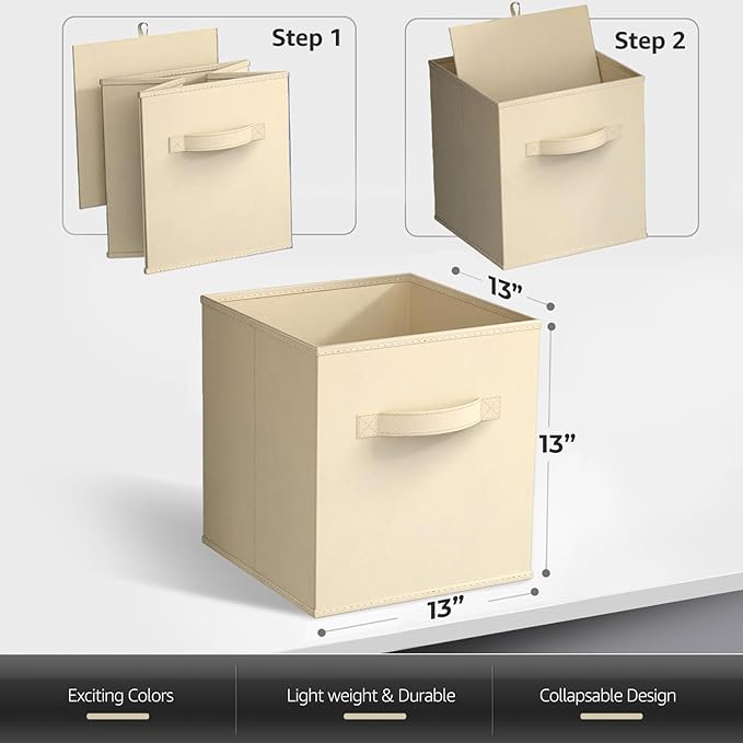 Sorbus 13 Inch Storage Bins - Sturdy Collapsible Fabric Storage Cubes with Handle - 8 Foldable Baskets for Organizing Clothes, Toys, Books - Storage Baskets for Shelves, Closets