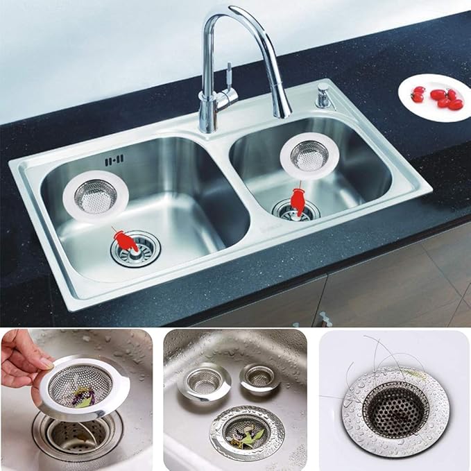 Kitchen Sink Strainer Stainless Steel Sink Strainer with Large Wide Rim 4.5" for Mesh Sink Strainer, Bathroom, Slop, Laundry, RV, Lavatory, Large (Pack of 2)