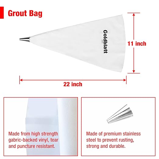 Goldblatt 4 Pieces Tile Grout Masonry Mortar Bag Set, Includes 3 Pieces Tear Puncture Resistant Grout Bag & 1 Piece Brick Jointer for Tile Installation Work