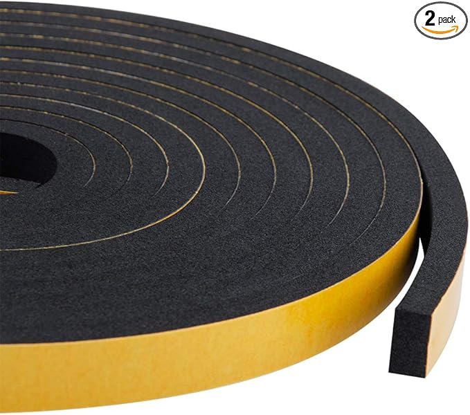 Neoprene Weather Stripping 2-Pack, 1/2 Inch Wide X 1/4 Inch Thick, High Density Foam Tape for Doors & Windows Insulation (26 Feet Total, 13 Feet/Roll)