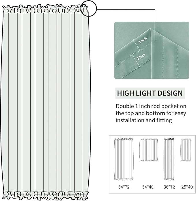 DWCN French Door Curtains – Rod Pocket Thermal Blackout Curtain for Doors with Glass Window, Kitchen and Patio Doors for Privacy, 36 X 72 Inches Long, 1 Curtain Panel with Tieback, Light Sage