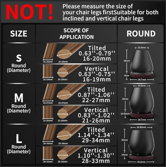 Ezprotekt 24 Pcs Black Chair Leg Floor Protectors for Hardwood Floors, Felt Furniture Pads Caps Covers, Bar Stool Floor Protectors Cups for Dining Table Desk Chair (Fit 0.83 "- 1.02", 21-26mm)