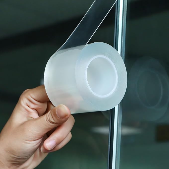 Transparent Window Weather Sealing Tape 2 Inch x 16.5 FT Weather Stripping Residue-Free Clear Window Insulation Caulk for Shower Glass Gaps and Clear Tape Doors Windows Windproof
