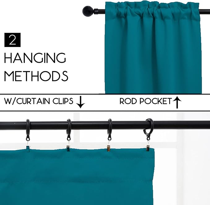 Pickluc Teal Cafe Curtain 30 Inches Length, Rod Pocket Small Kitchen Half Window Curtain, Short Blackout for Small Window, 30" Wide and 30" Long, 2 Panels
