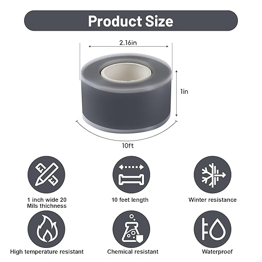 Self Fusing Silicone Tape 4 Rolls 1 in x 10' Grey Waterproof Rescue Tape Rubber Leak Silicone Self-amalgamating Tape for Plumbing, Sealing Pipes, Hose Repair, Outdoor Coax and Tool Fixation
