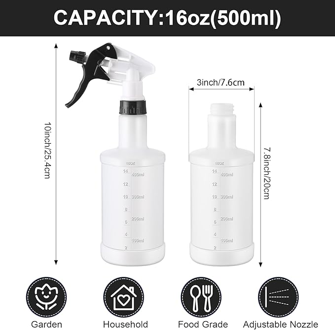 Eccliy 12 Pcs 16 Oz Plastic Spray Bottle, Adjustable Empty Reusable Sprayer for Cleaning, Planting, Water, Bathroom and Kitchen, BBQ, Commercial and Residential (Black,Measurement)