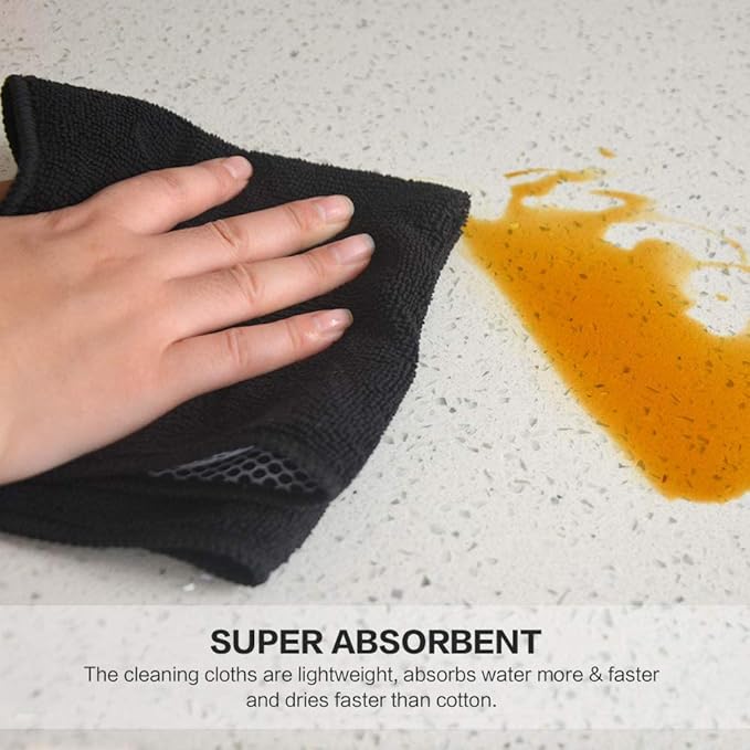 SINLAND Microfiber Dish Cloth for Washing DishesBest Kitchen Washcloth Cleaning Cloths with Poly Scour Side 12Inchx12Inch 5Pack, Black