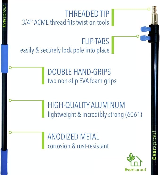 EVERSPROUT 20+ Foot High Reach Flexible Microfiber Ceiling & Fan Duster | Bendable to Clean Any Fan Blade | Removable & Washable Brush Head |5-to-12 Foot 3-Stage Lightweight Aluminum Extension Pole