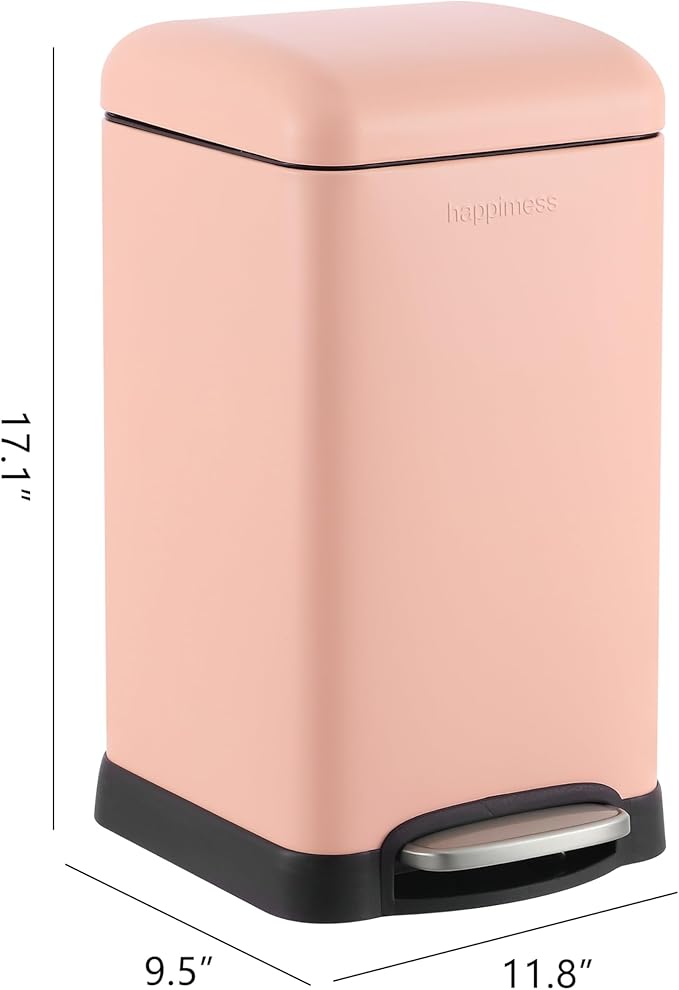 happimess HPM1012G Betty Retro Mini 3.2-Gallon Step-Open Trash Can, Fingerprint Resistant, Modern, Minimalistic for Home, Kitchen, Laundry Room, Office, Bedroom, Bathroom, Flamingo Pink