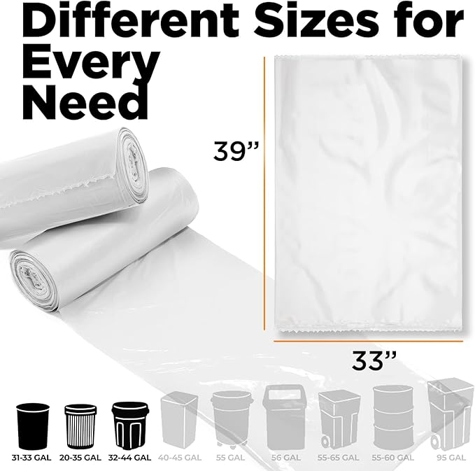 ToughBag 30-33 Gallon Clear Trash Bags (100 Count) Recycling Bag, Garbage Can Liners – Clear Trash Bags 30+ Gallon - Made In USA