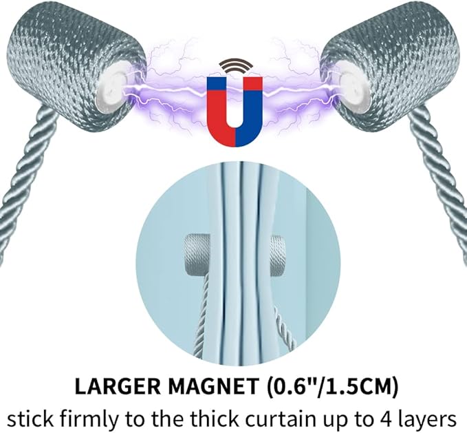 18 Inch Strong Magnetic Curtain Tiebacks, Curtain Holdbacks Modern Upgrade Strong 2021 New Twisted Style Decorative Drapery Rope Tie Backs(4 Pack Grey Blue)