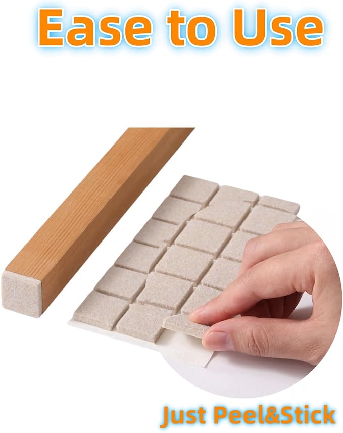 Furnigear Felt Furniture Pads for Hardwood Floor - Self Adhesive Chair Felt Pads, Floor Protector for Furniture Feet, Furniture Sliders Moving Your Furniture Smoothly - Anti Scratch 96 Pcs 3/4" Square
