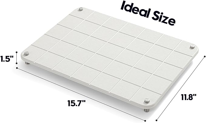 Stone Dish Drying Mat for Kitchen Counter, Water Absorbing Bathroom Tray Sink Organizer, Diatomaceous Earth Countertop Dish Rack Riser Sponge Holder Soap Dish, Gray Beige, 16" x 12"