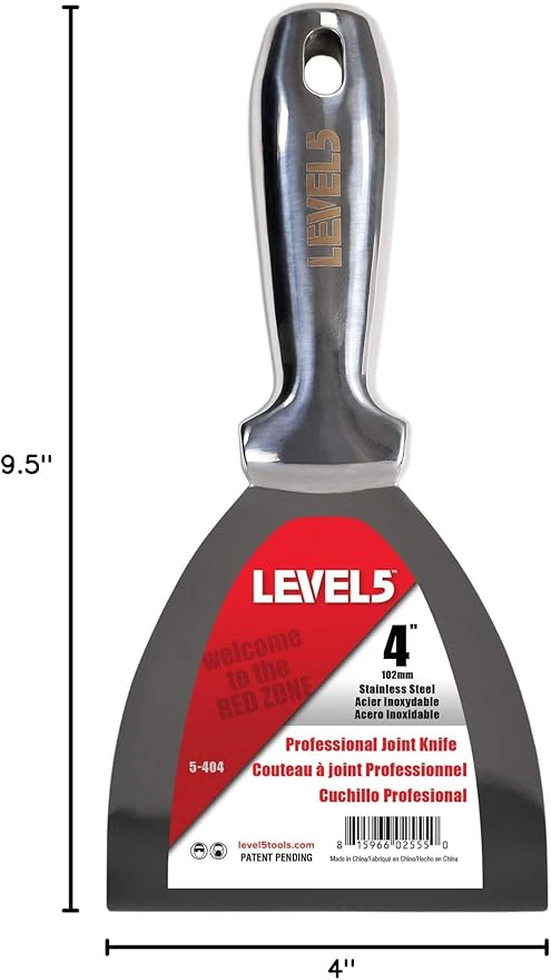 4" All Stainless Steel Joint Knife - LEVEL5 | Professional Grade Putty Blade, Premium Polished All-Metal, Precision Ground Edge, Ergonomic, Corrosion Resistant | 5-404