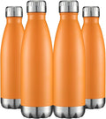 HASLE OUTFITTERS 17oz Stainless Steel Water Bottles Bulk, Vacuum Insulated Water Bottles Double Walled Powder Coated Reusable Metal Sports Water Bottles Keep Drinks Hot and Cold, Orange, 4Packs
