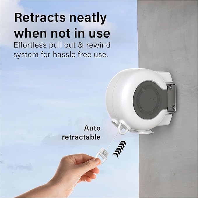 Retractable Double Clothesline – 49 ft x 2 Heavy Duty Clothes Line for Indoor & Outdoor Use, Dual Laundry Line with Easy Installation (White)