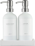 MaisoNovo Soap Dispenser 3-Piece Set | 16.9oz White Bottles with Silver Stainless Steel Pumps