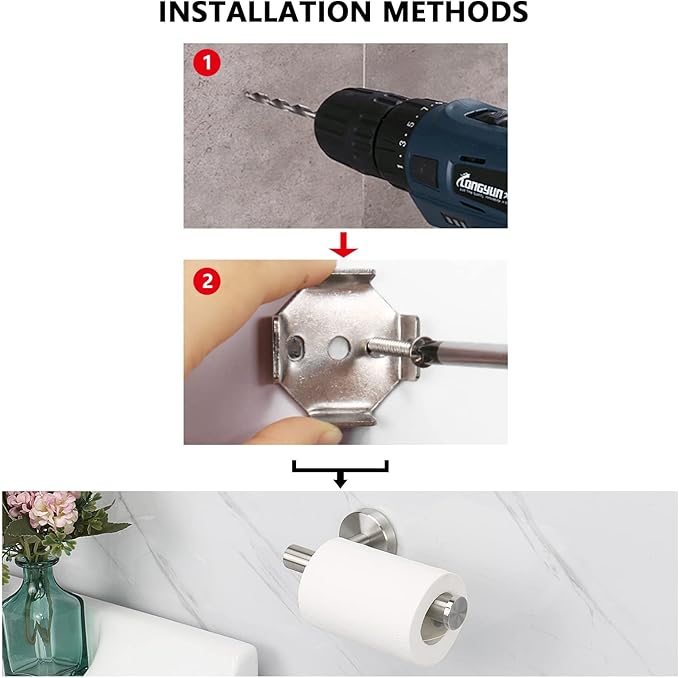 NearMoon Bathroom Toilet Paper Holder, Premium SUS304 Stainless Steel Rustproof Wall Mounted Toilet Roll Holder for Bathroom, Kitchen (3 Pack, Brushed Nickel)